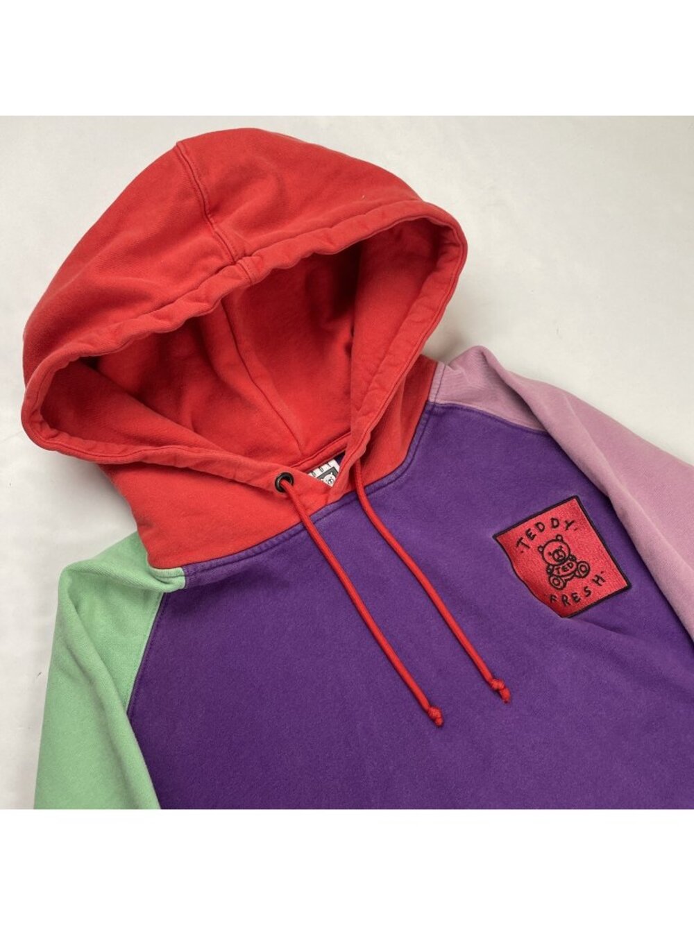 Teddy Fresh Color Block Hoodie Men’s L Raglan Patch 100% Cotton Streetwear